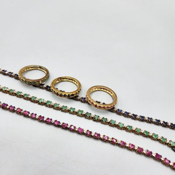 Tri Color Tennis Bracelet Stacking Ring Set Cubic Zirconia ADI 925 Thai Silver - Picture 3 of 13